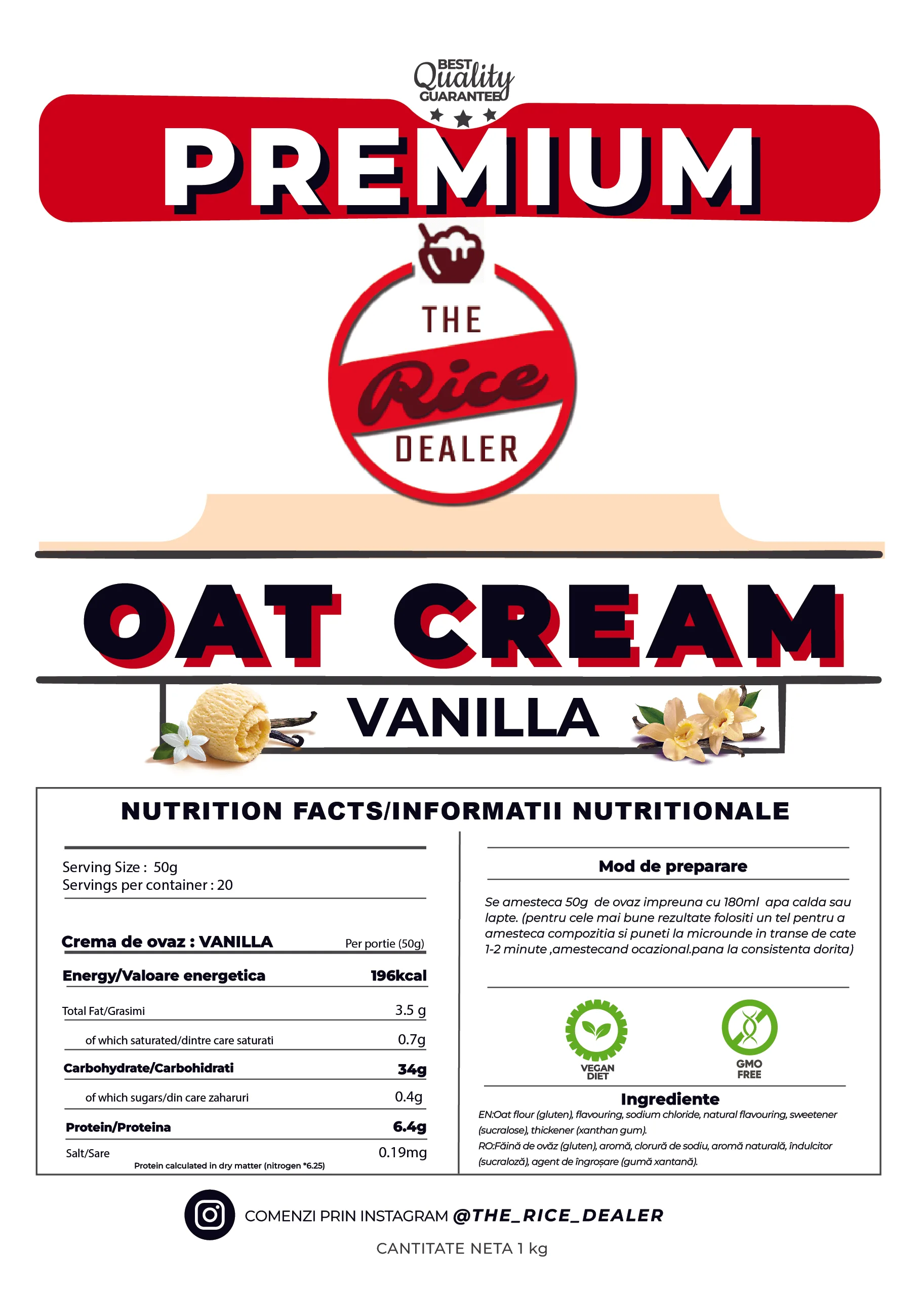 Crema de Ovaz instant 1kg - Vanilla - imagine 2