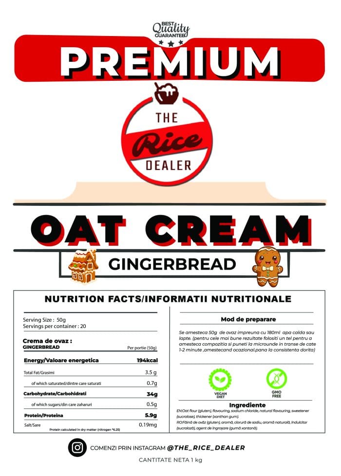 Crema de Ovaz instant 1kg -  Gingerbread - imagine 3